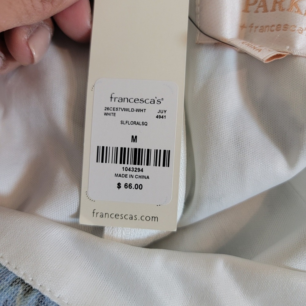 Audrey Parks Francesca's Blue Floral Tie Shoulder Midi Dress Square Neck Medium - Picture 15 of 15